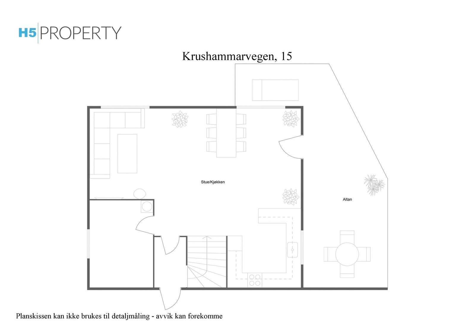Plantegning 2D hovedetasje, dagens bruk av boligen. Galleribilde