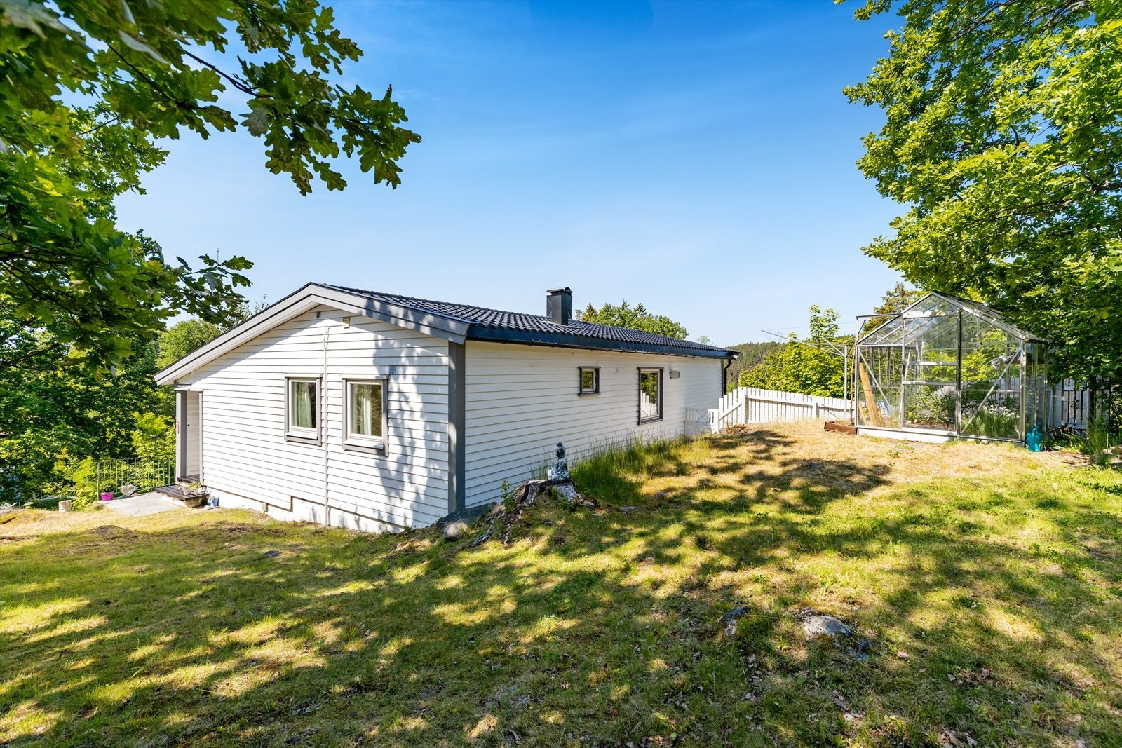 Stor hage med tilhørende drivhus på tomten. Galleribilde