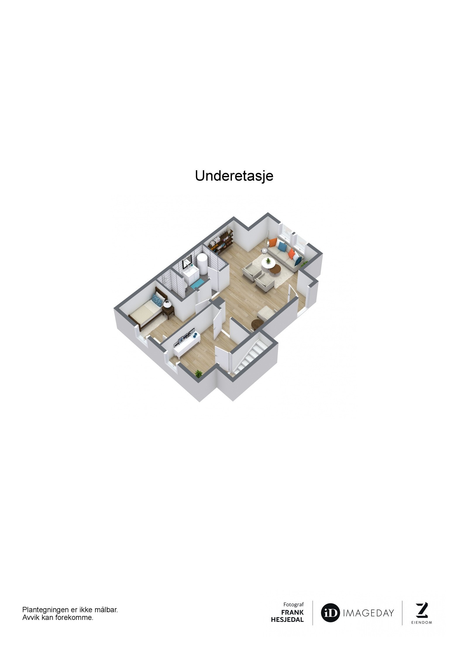 3D plantegning underetasjen/hybelen. Galleribilde