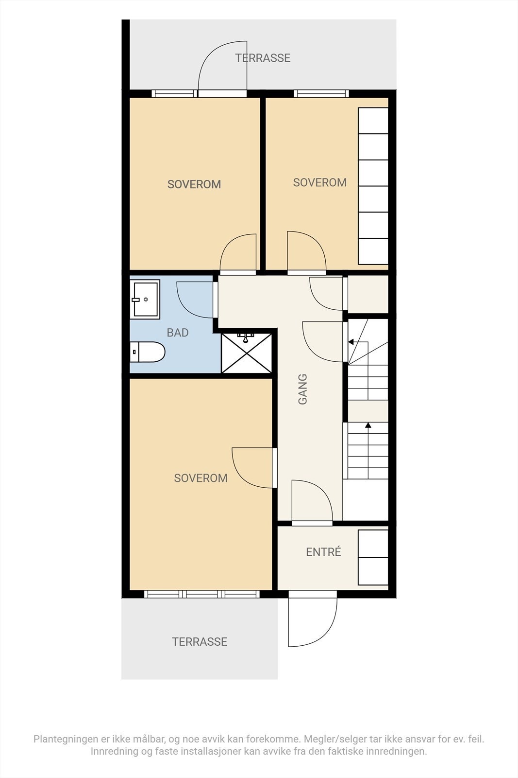 Alternativ plantegning med dagens hovedsoverom delt av til to mindre rom. Denne løsningen er også den opprinnelige. Galleribilde