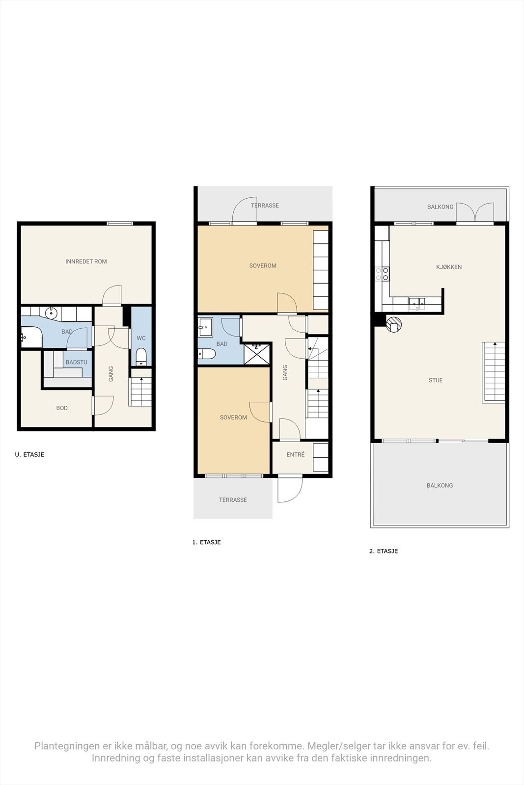 Plantegninger for alle tre plan. Galleribilde