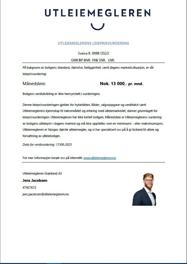 Utleiemeglerens leieprisvurdering av hybelleiligheten Galleribilde