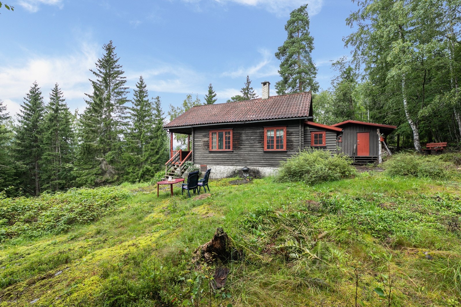 Tomta består i dag hovedsakelig av naturtomt. Ønsker du å hogge ned litt vil man kunne få flott utsikt mot Nordmarka og utover dalen. Galleribilde