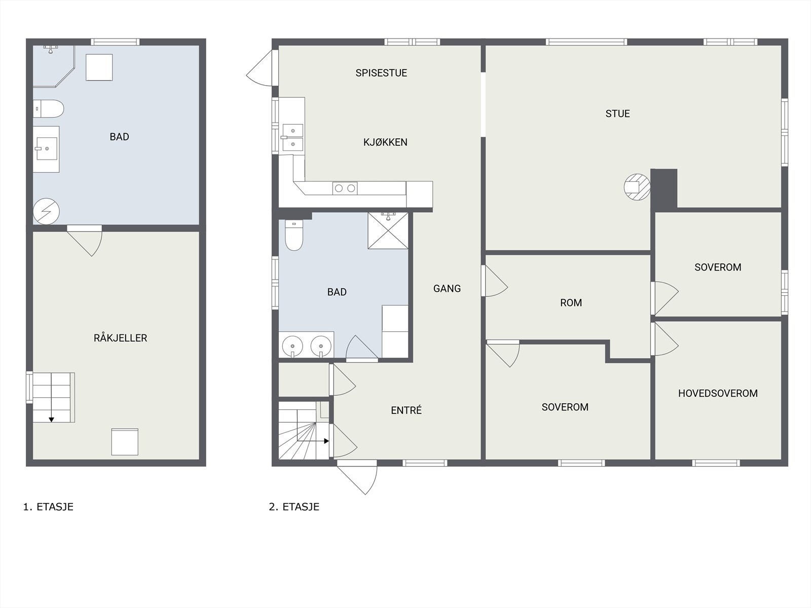 Planskisser av 1. etasje og kjeller. Galleribilde