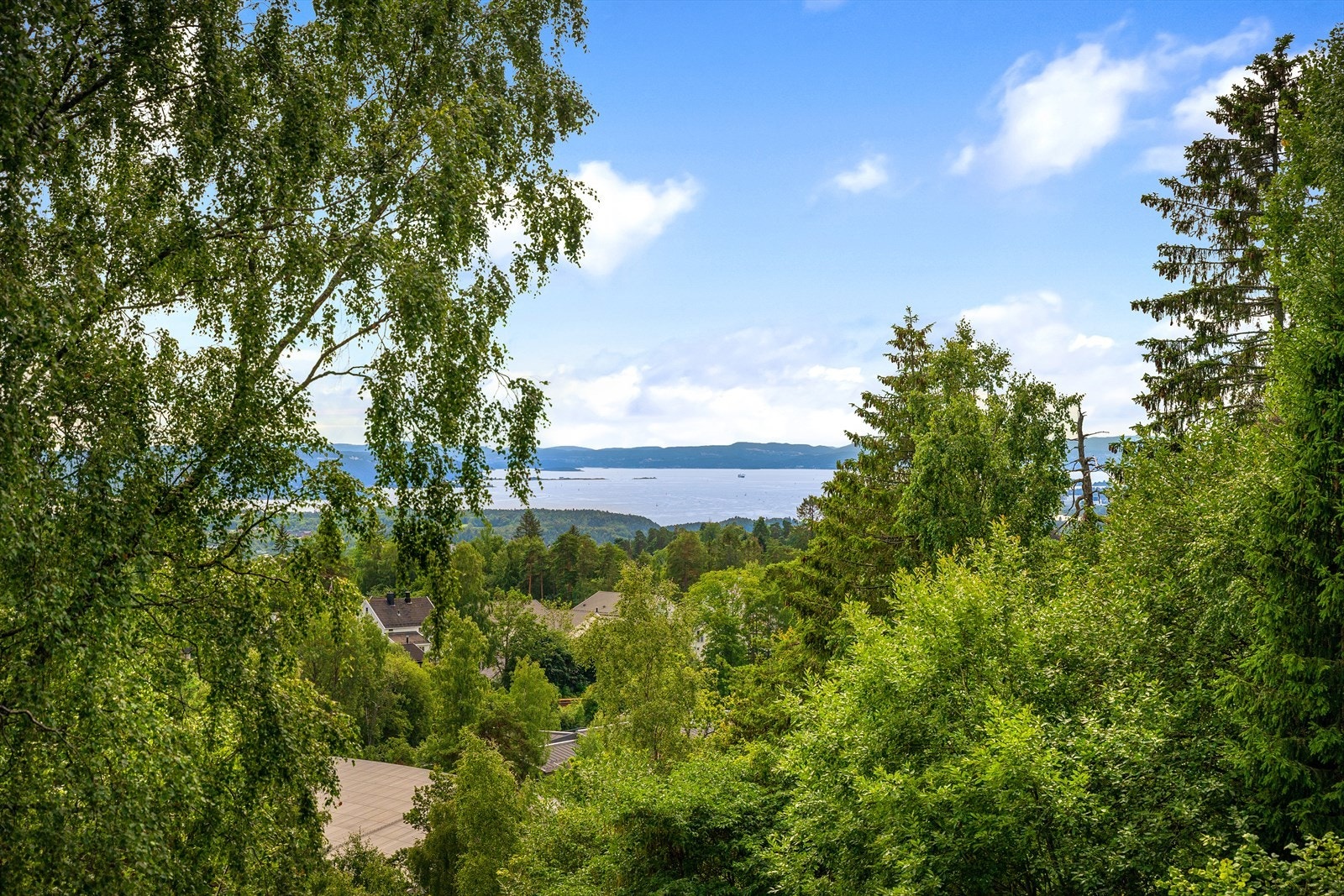 Eiendommen ligger høyt og fritt i terrenget med nydelig utsikt mot fjorden. Galleribilde