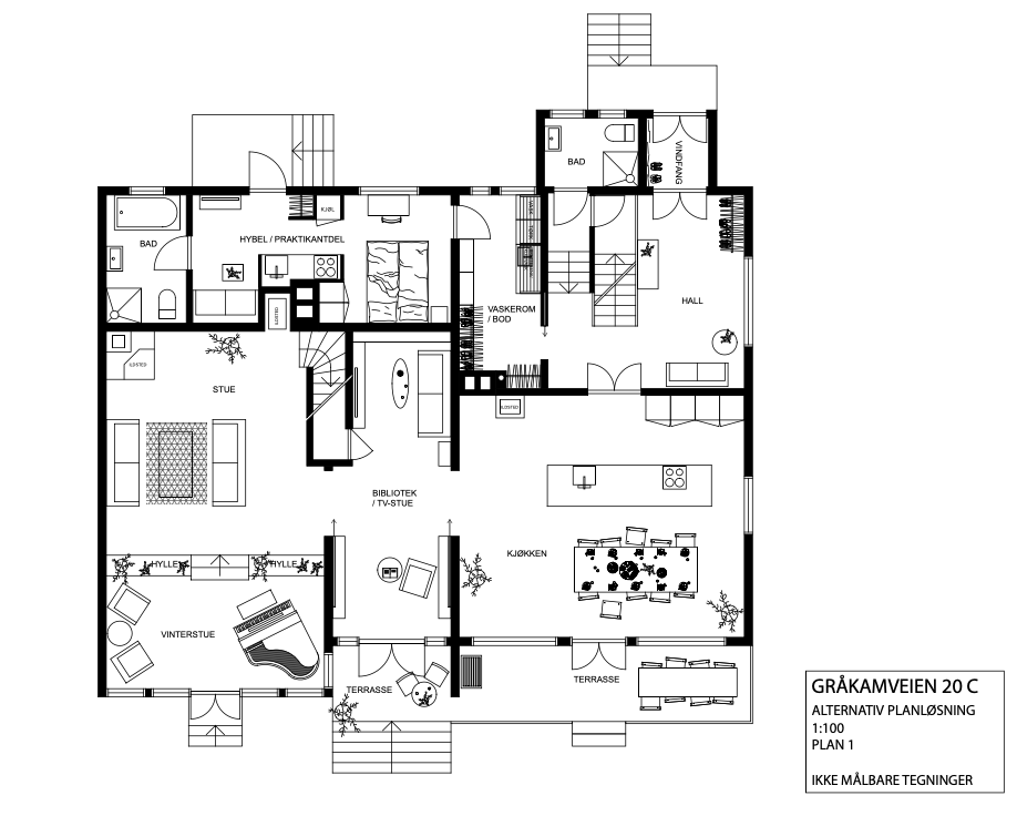 1.etasje - Alternativ planløsning utarbeidet av arkitekt (det gjøres oppmerksom på at dette kun er et forslag, og selger bærer ikke ansvar for gjennomførbarheten) Galleribilde