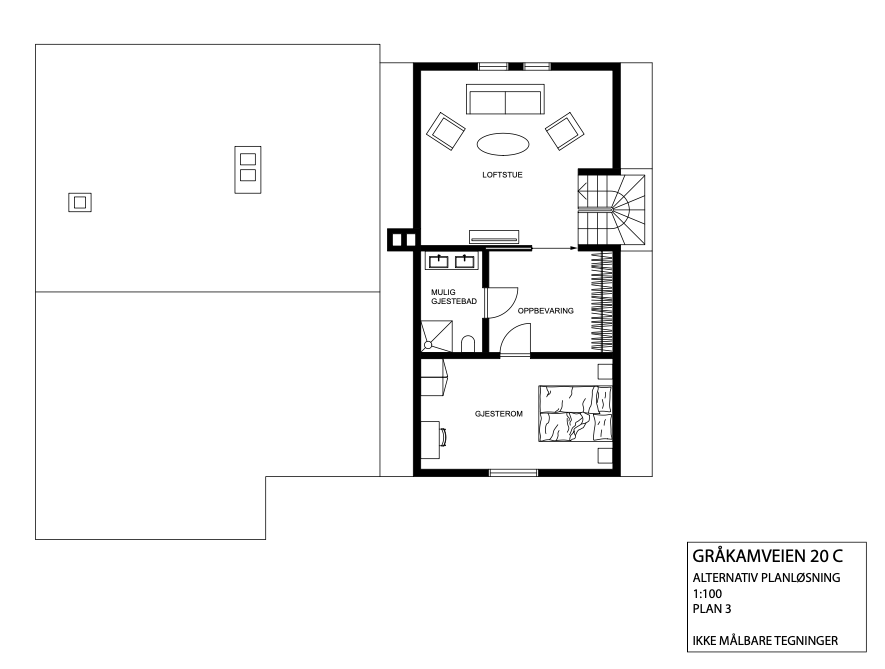 Loft - Alternativ planløsning utarbeidet av arkitekt (det gjøres oppmerksom på at dette kun er et forslag, og selger bærer ikke ansvar for gjennomførbarheten) Galleribilde