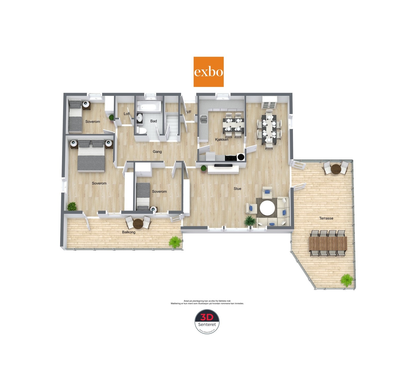 Berge terrasse 11 - Planskisse 2 - 3D Floor Plan red Galleribilde