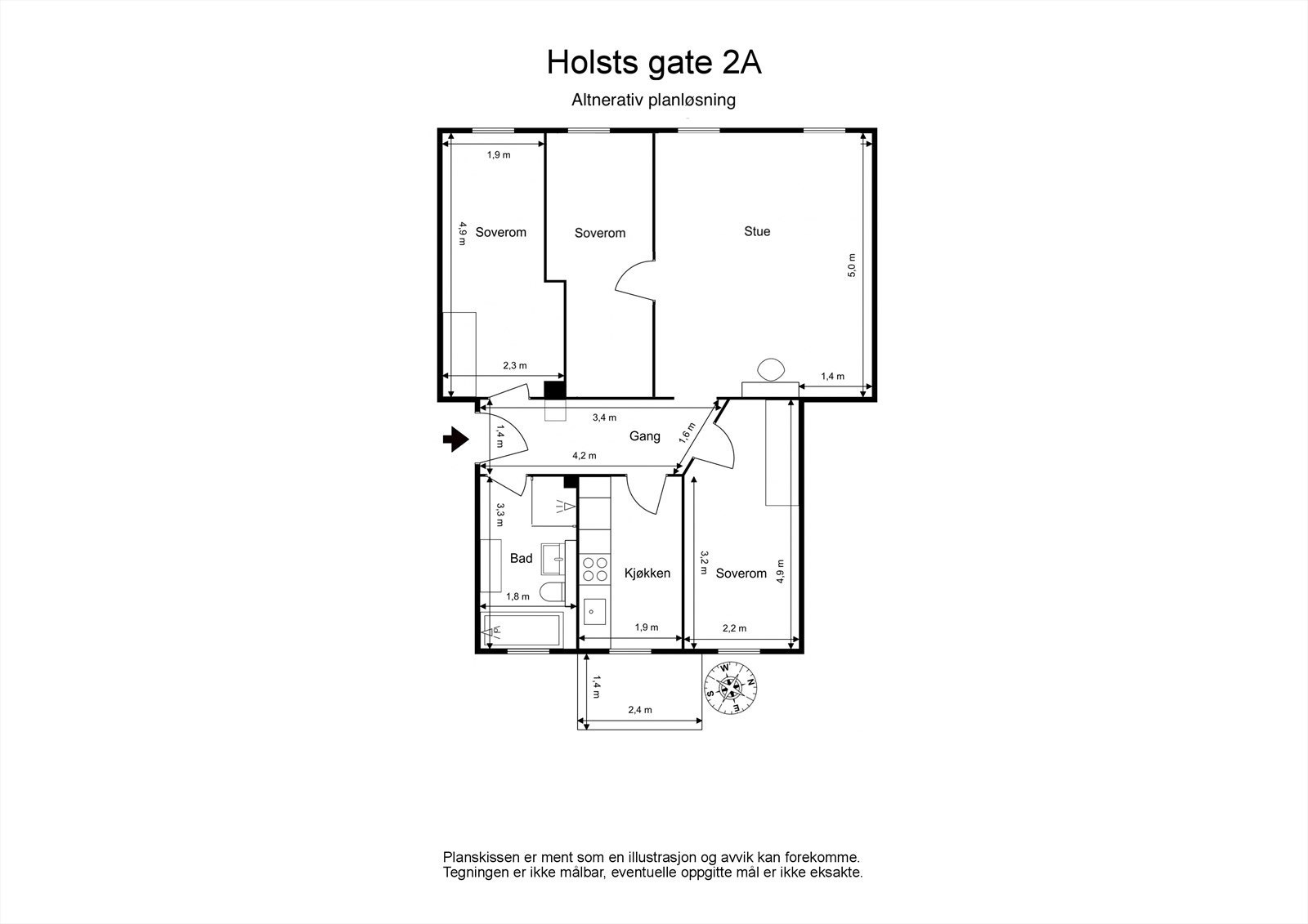 Alternativ planløsning - Mulighet for ekstra soverom i stuen Galleribilde