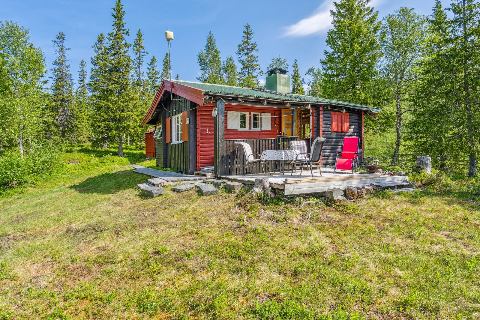 Hytta har innlagt strøm og henter sommervann fra bekken i nærheten. Det gjøres oppmerksom på at det ikke er tillatt å legge inn vann og at det heller ikke foreligger en utslippstillatelse. Galleribilde