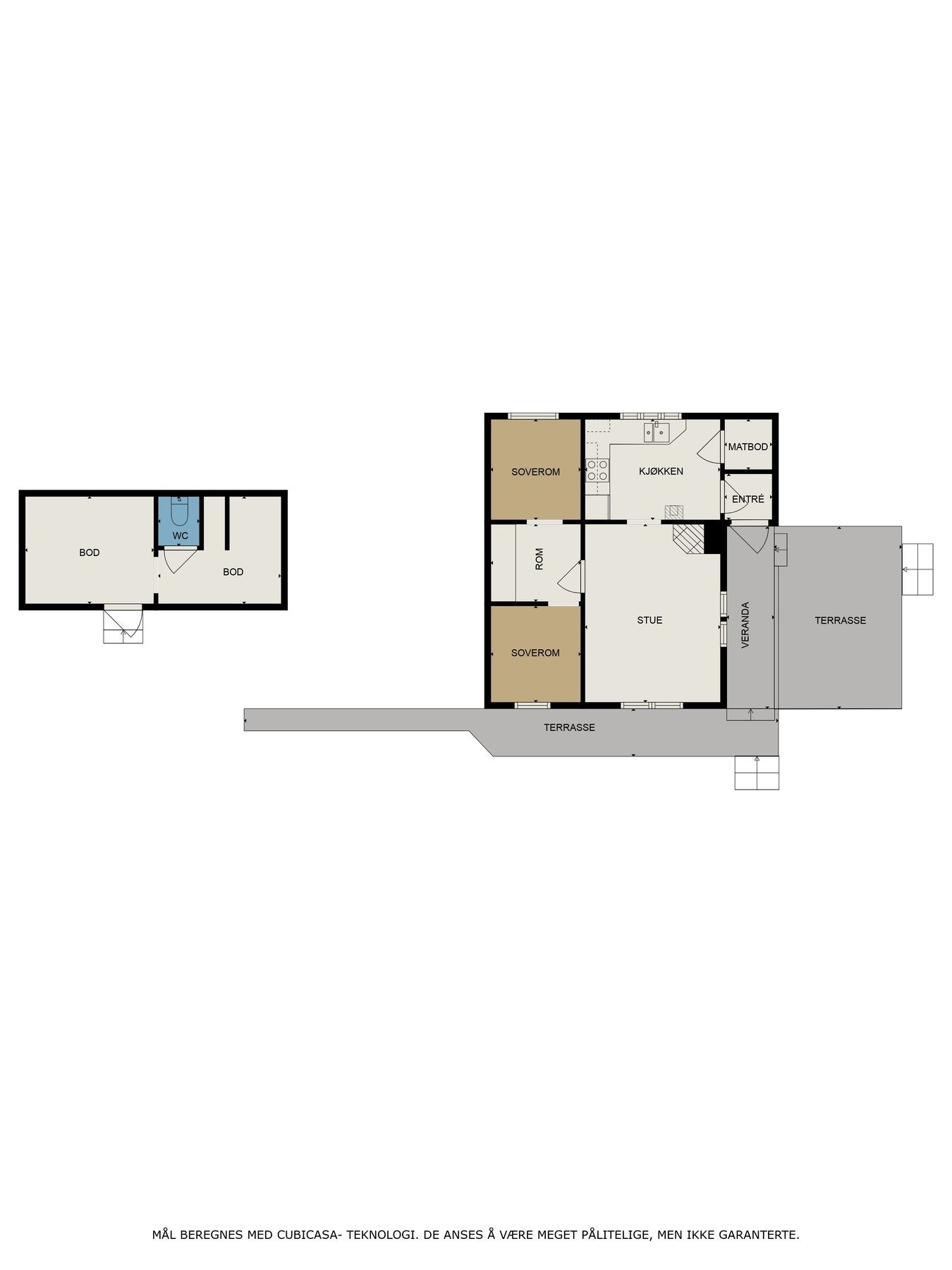 Plantegning hytte og uthus. Galleribilde