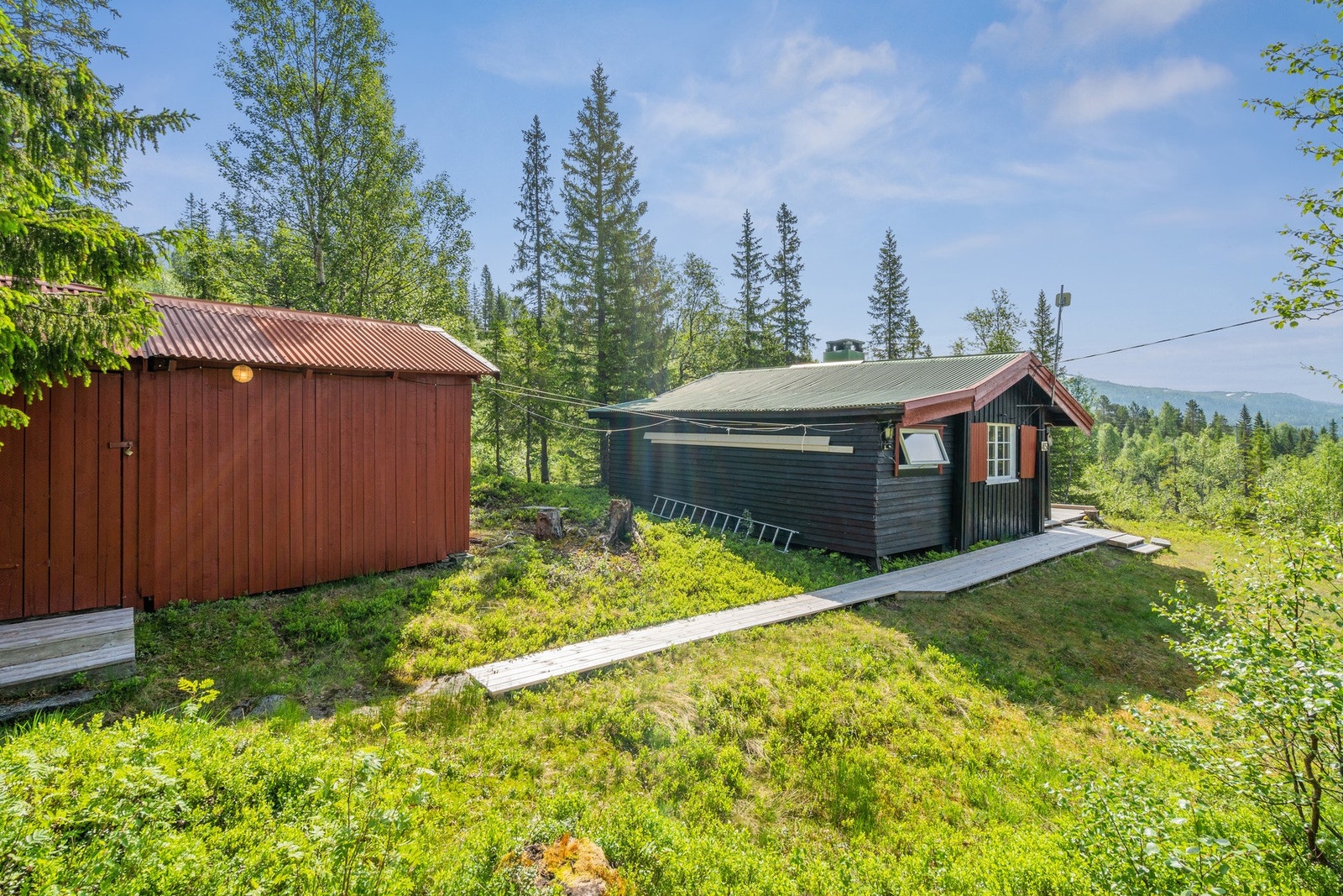 I kort avstand fra hytta ligger uthuset som også har utedo. Galleribilde