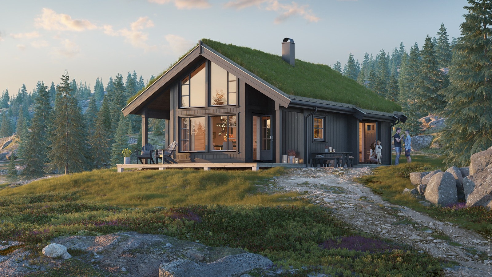 3D skisse av hyttemodellen Nær Galleribilde