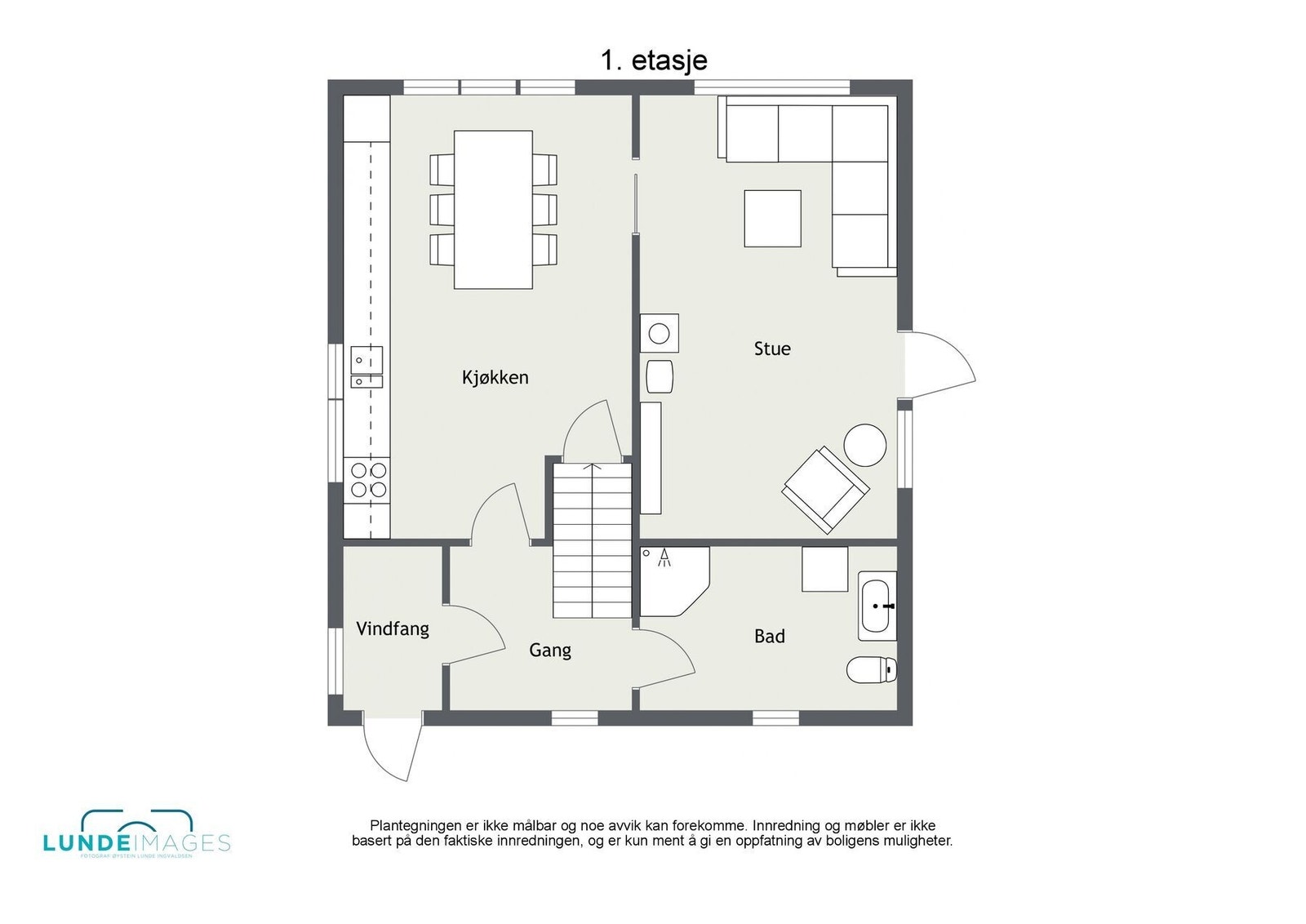 Plantegning 1. etasje - ikke målbar - boligens 1. etasje er på ca. 58 kvm BRA Galleribilde