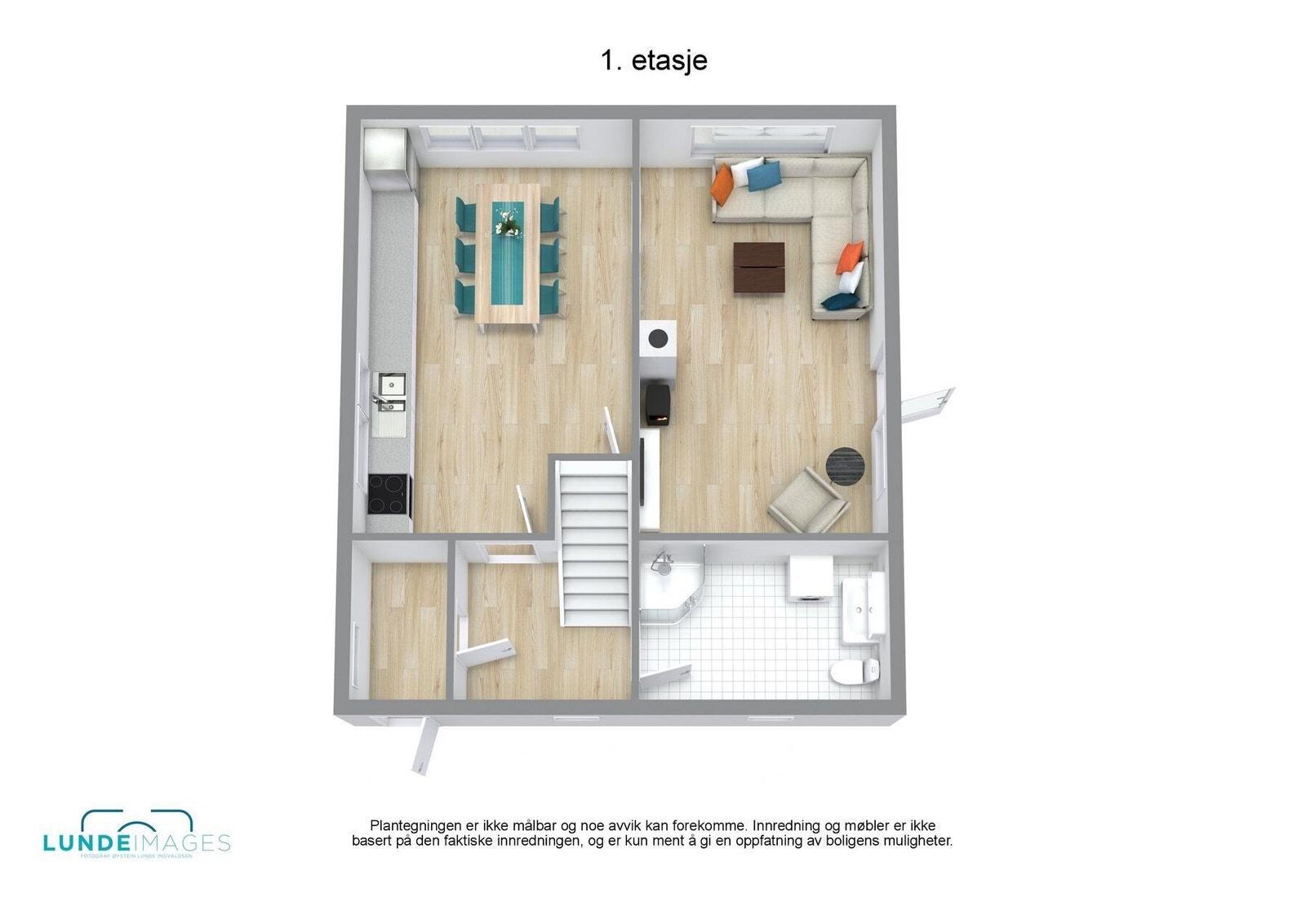 Plantegning 1. etasje 3D - ikke målbar Galleribilde
