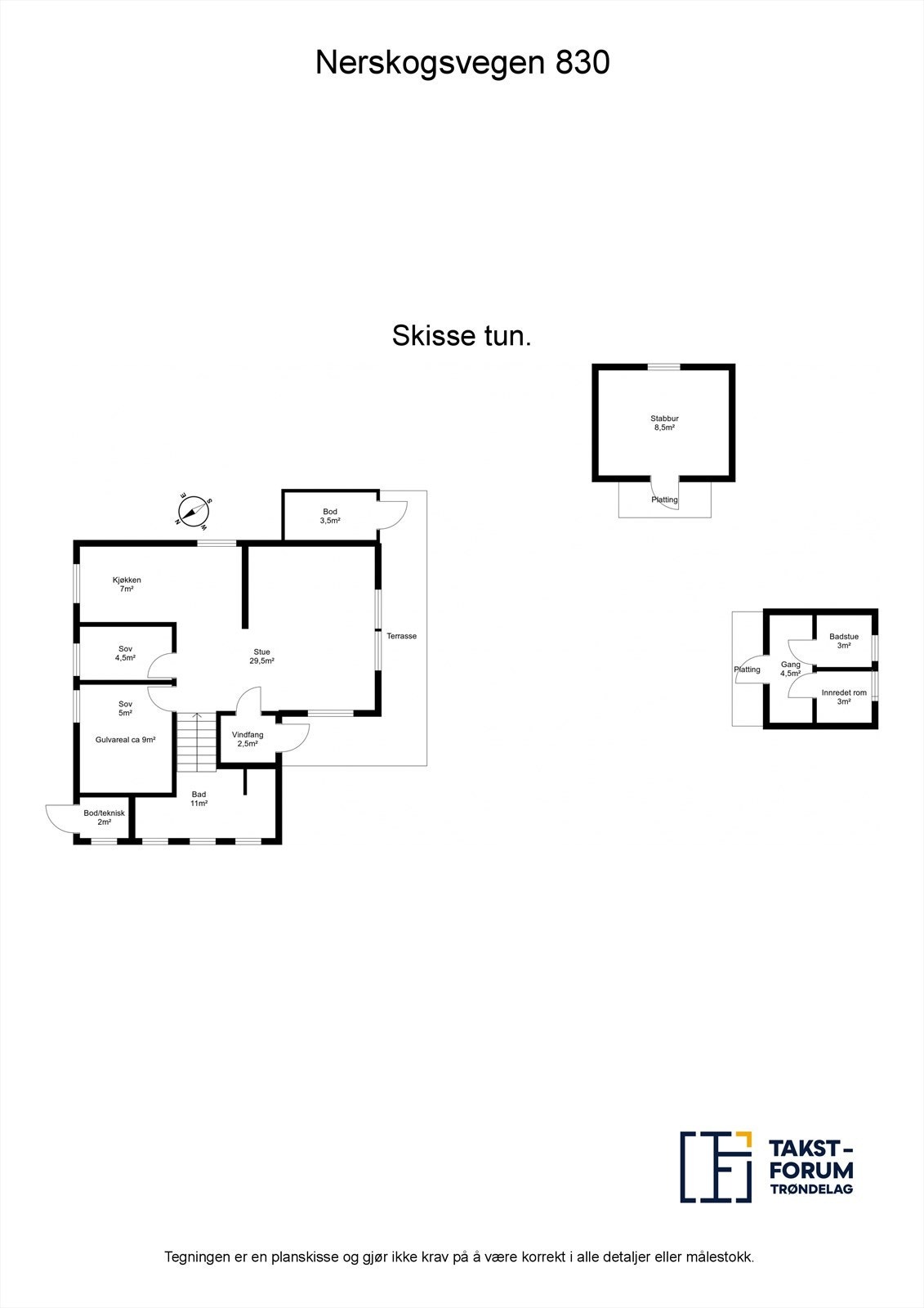 Planskisse hyttetun. Galleribilde