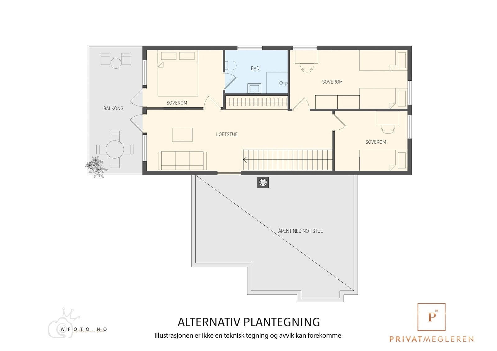 - Alternativ plantegning loft med ekstra soverom - Galleribilde