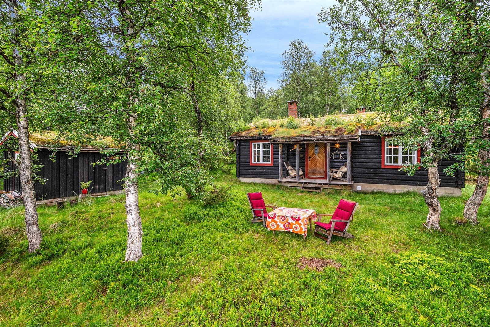 På tunet er det oppført hovedhytte, gjestehytte og et uthus Galleribilde