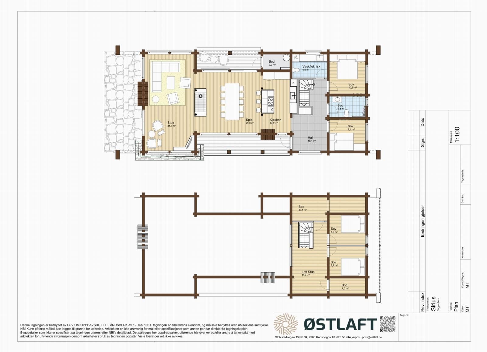 Eksemplet på planløsning. Denne vil bli tilpasset en størrelse på 140 kvm bruksareal. Galleribilde