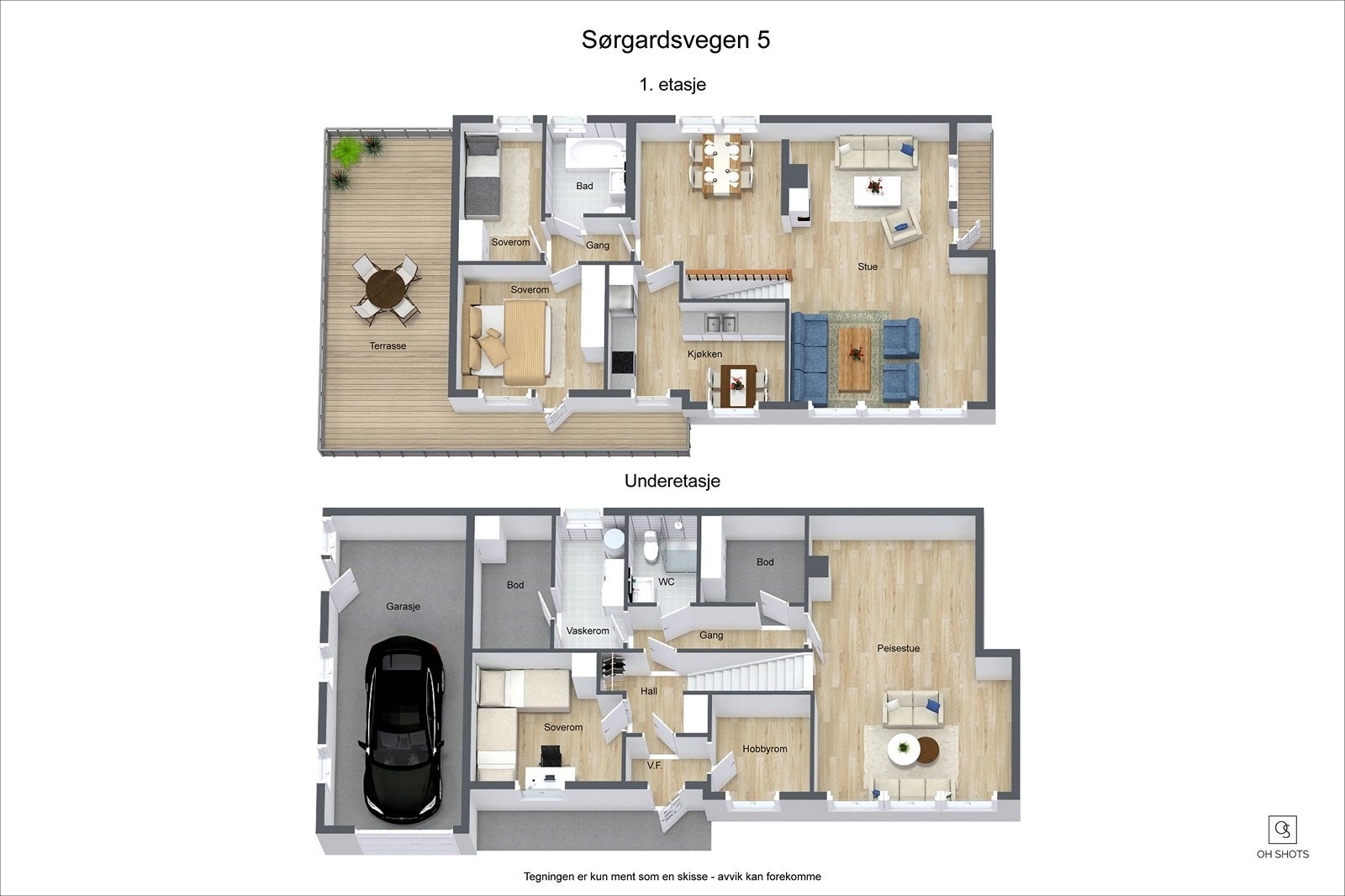 Plantegning 1. etasje og underetasje. Galleribilde