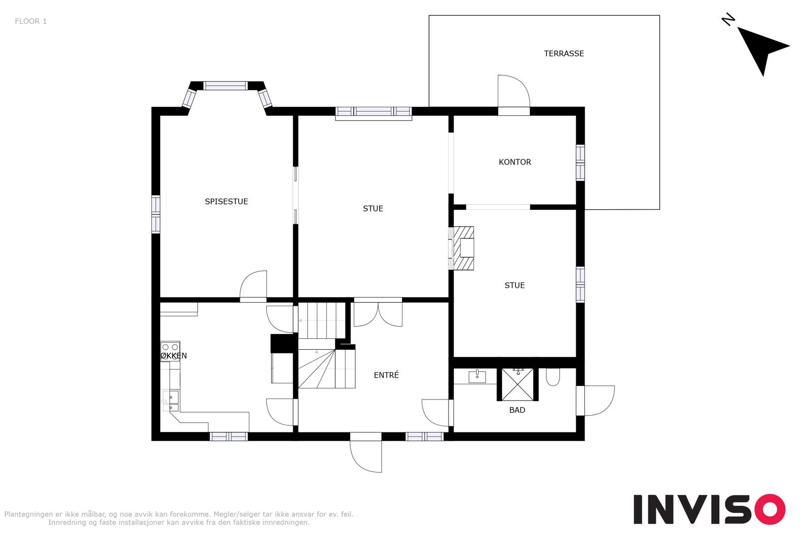 Plantegning 1. etasje - Baarsrudveien 1B Galleribilde