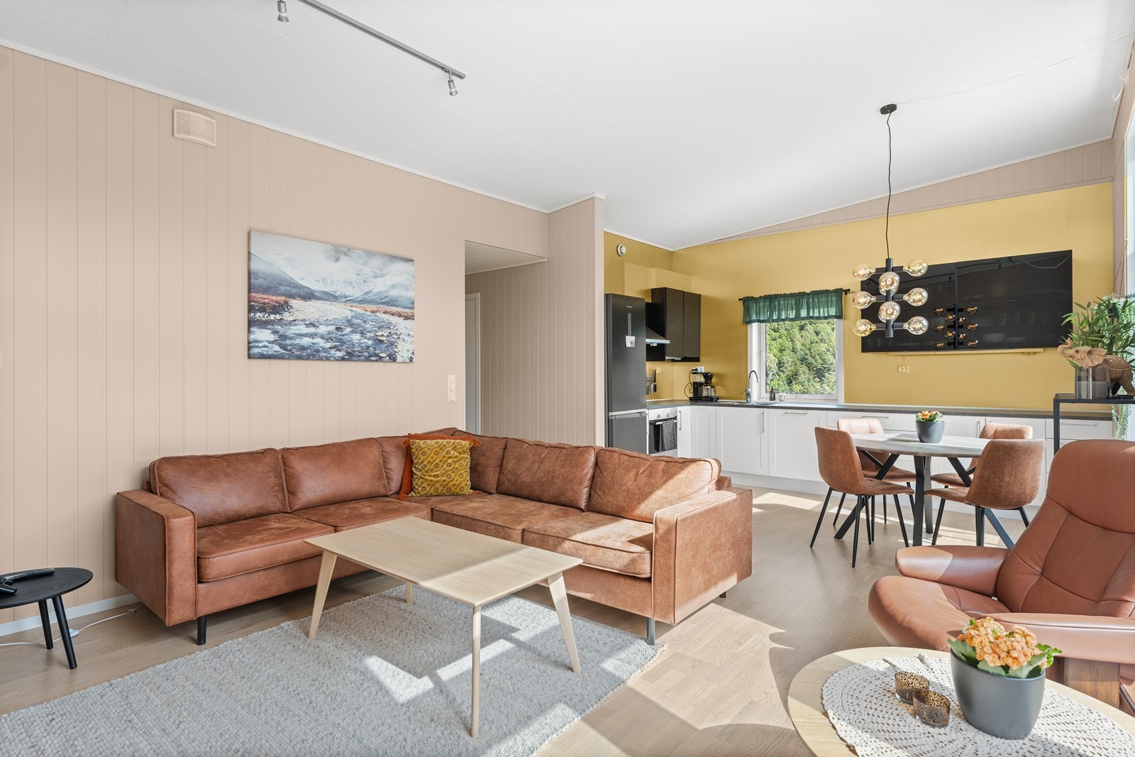 Her er det plass til både sittegruppe og spisegruppe. Galleribilde