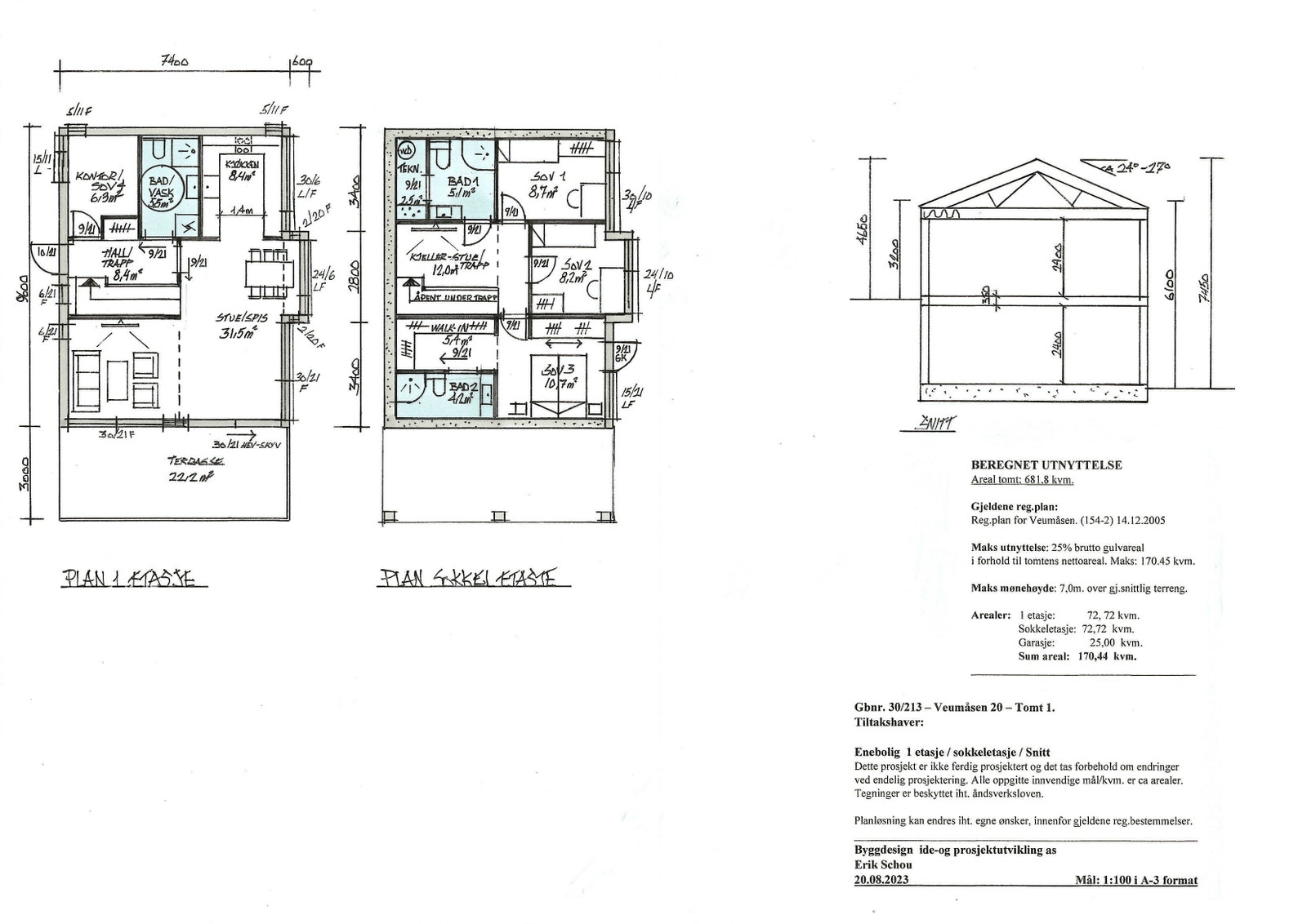 Planløsning til ide-skisse - enebolig tomt 1
Plan 1 etasje og sokkeletasje
Ønsker du endringer i planløsninger ?
Ta kontakt for mer info / tomtebefaring : Tlf. 908 53 961
erik.schou@norgeshus.no Galleribilde