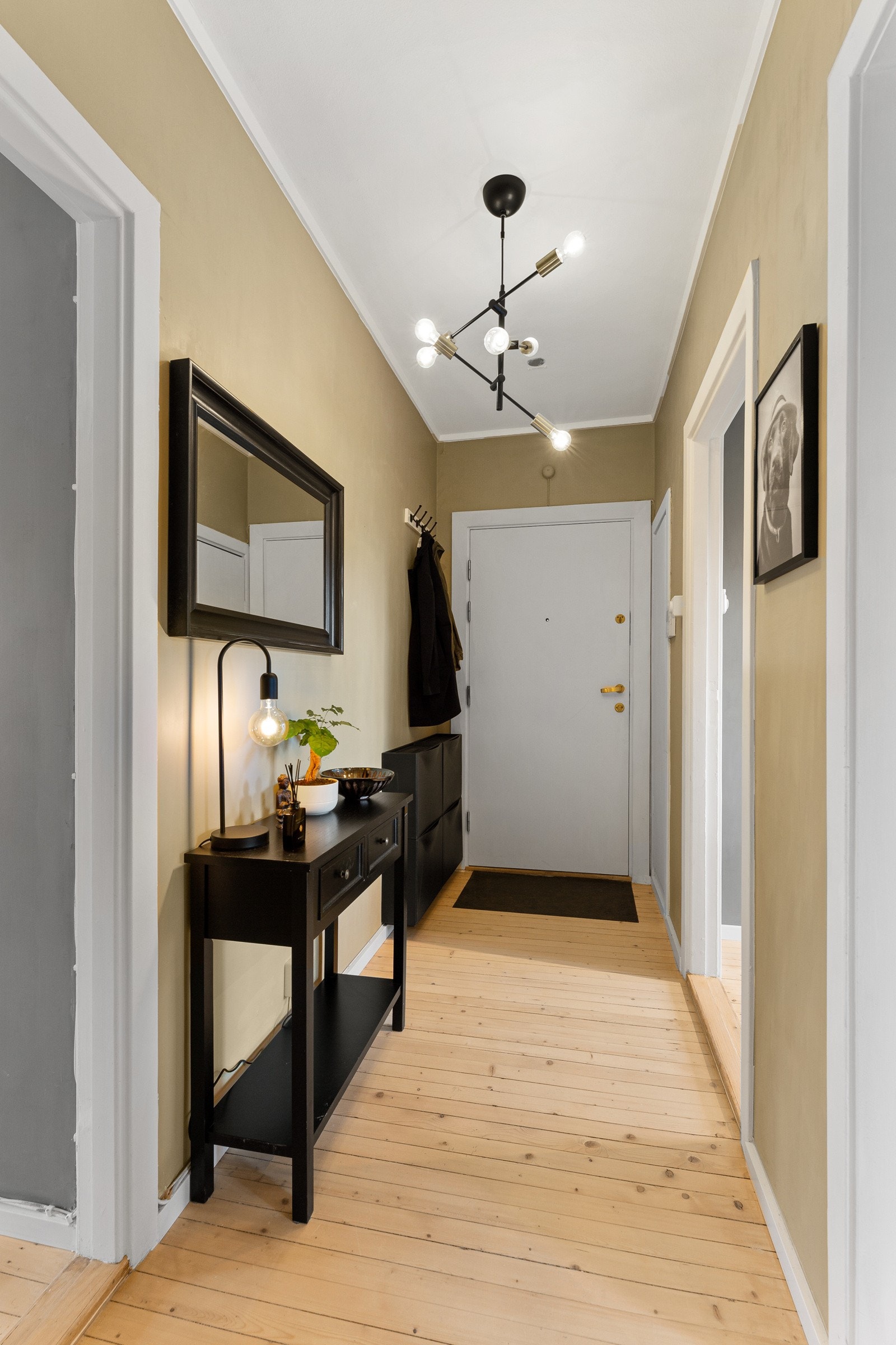 Innbydende entré/gang som sørger for et godt førsteinntrykk av boligen - det er et praktisk kott ved inngangsdøren til oppheng av yttertøy og sko. Galleribilde