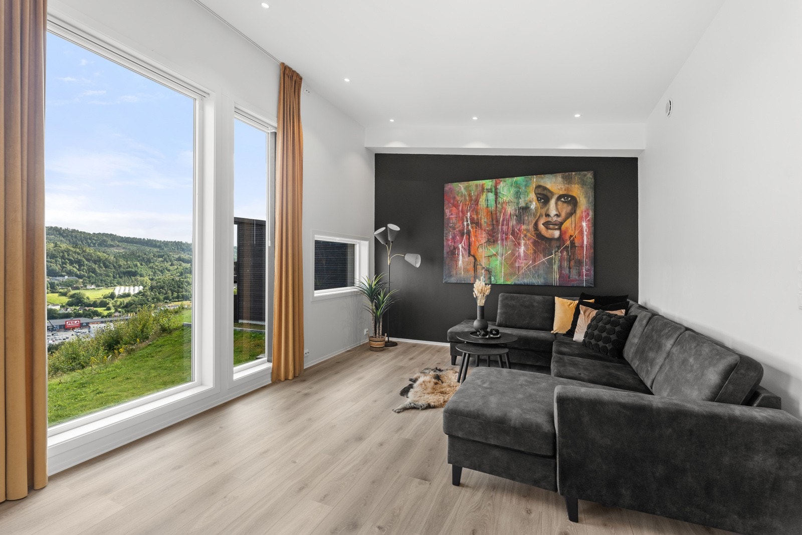 Store vindusflater helt til gulvet. Galleribilde