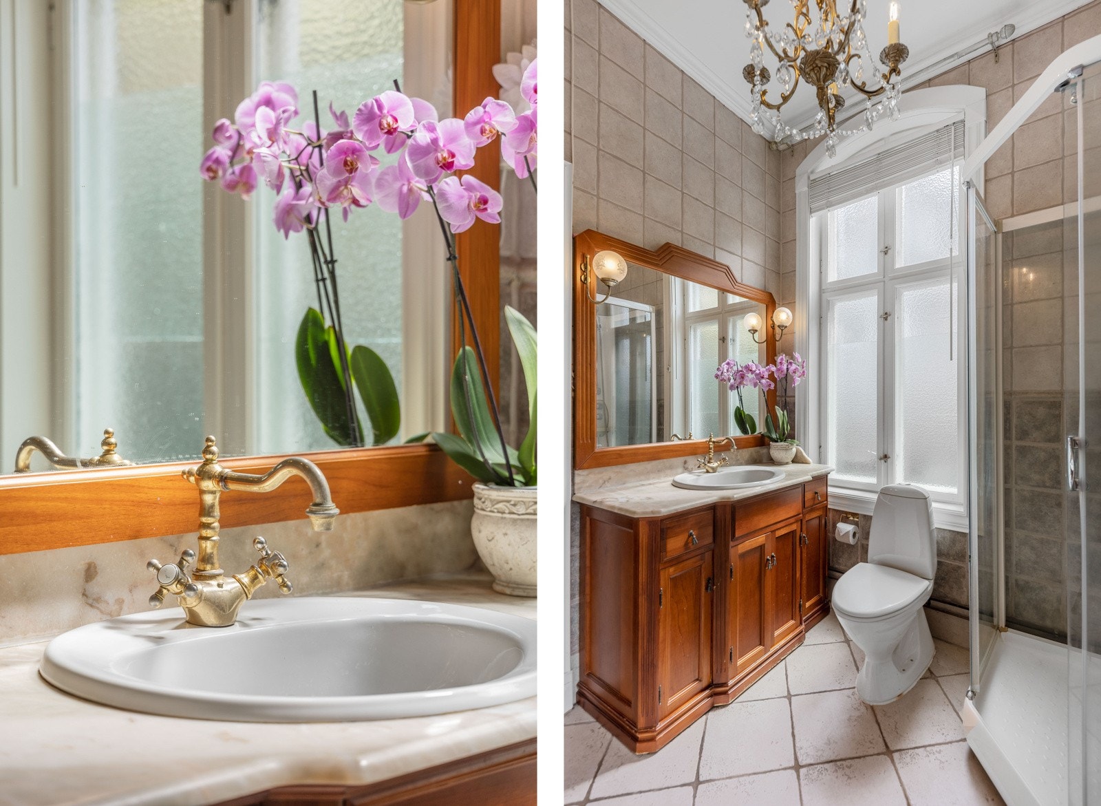 På badet er det servant med underskap, speil, klosett og dusjkabinett. Galleribilde