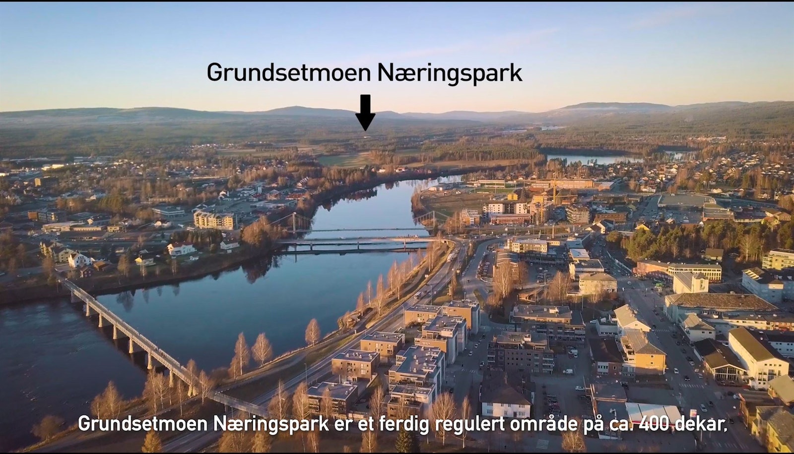 Grundsetmoen næringspark ligger kun tre kilometer nordvest for Elverum sentrum, langs den nye riksveg 3 traseen Galleribilde