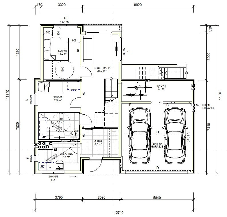 1.etg hustype E - med dobbeltgarasje, stor sportsbod, bad, vaskerom, 2 soverom og en tilleggstue med utgang til hage! Galleribilde