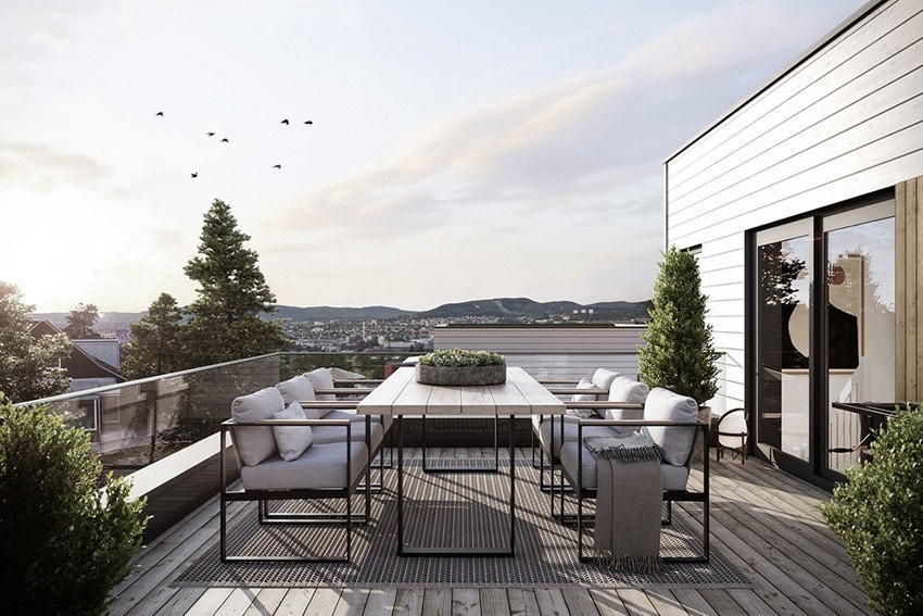 Store terrasser som blir tilrettelagt for utsikt og kveldssol - bildet er av illustrativ karakter, avvik vil forekomme Galleribilde