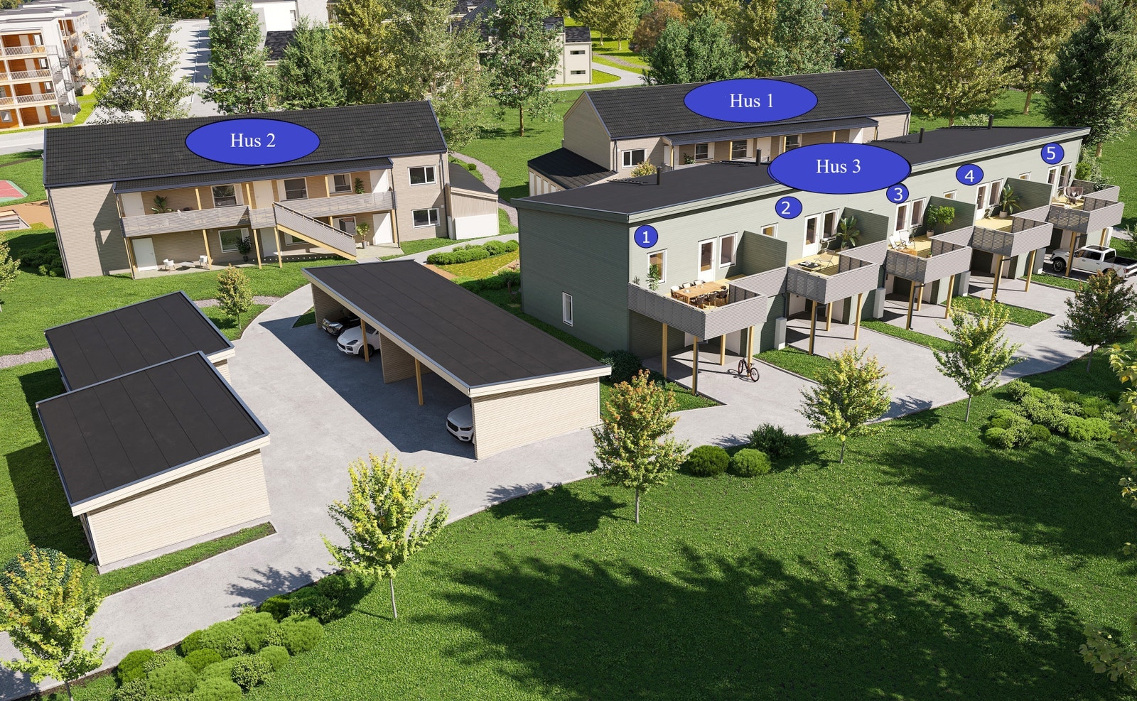 Oversiktsbilde første salgstrinn. Illustrasjonen avviker noe fra virkeligheten med tanke på terreng/trær. Galleribilde