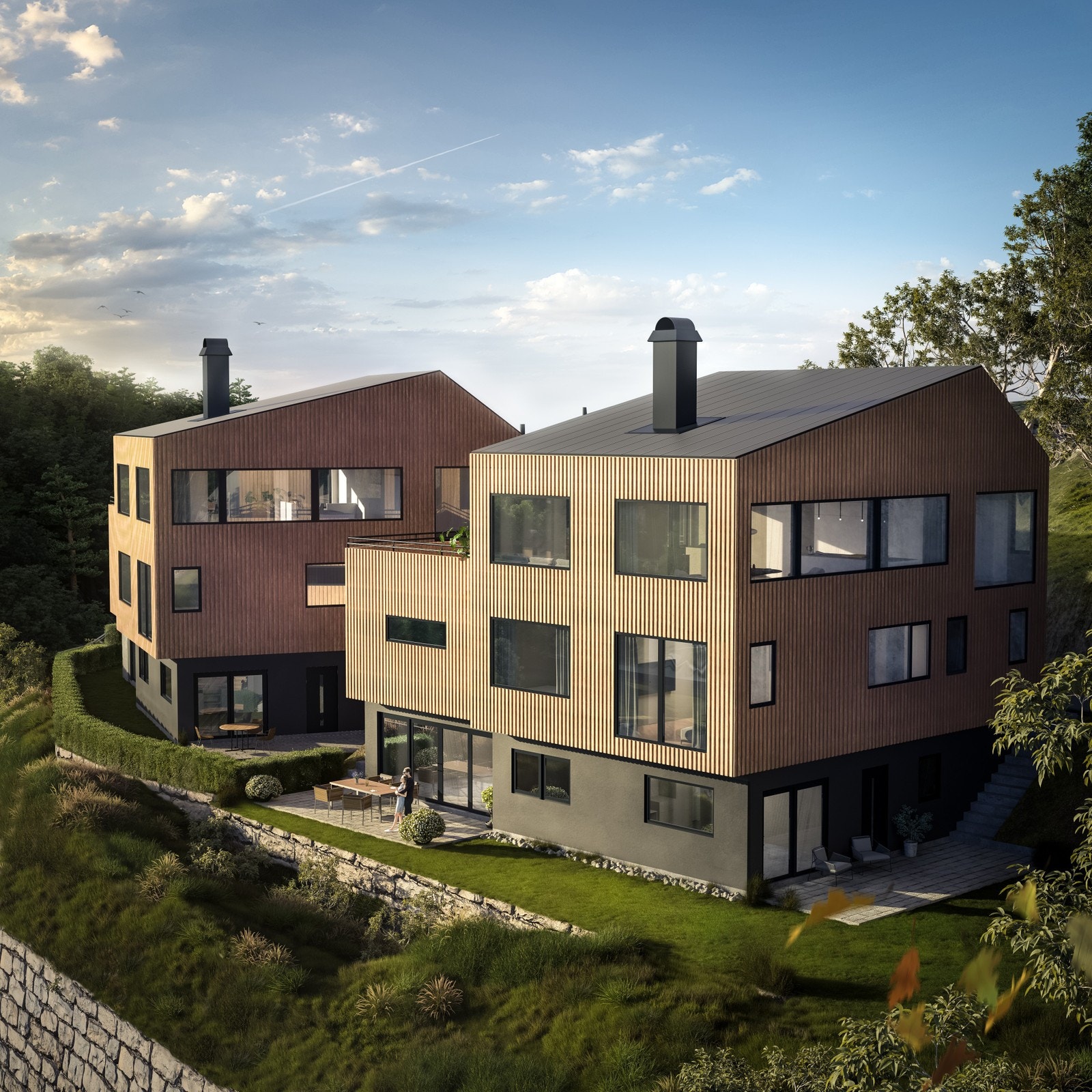 3D-illustrasjonsbilde av huset ( venstre i bildet ). Galleribilde
