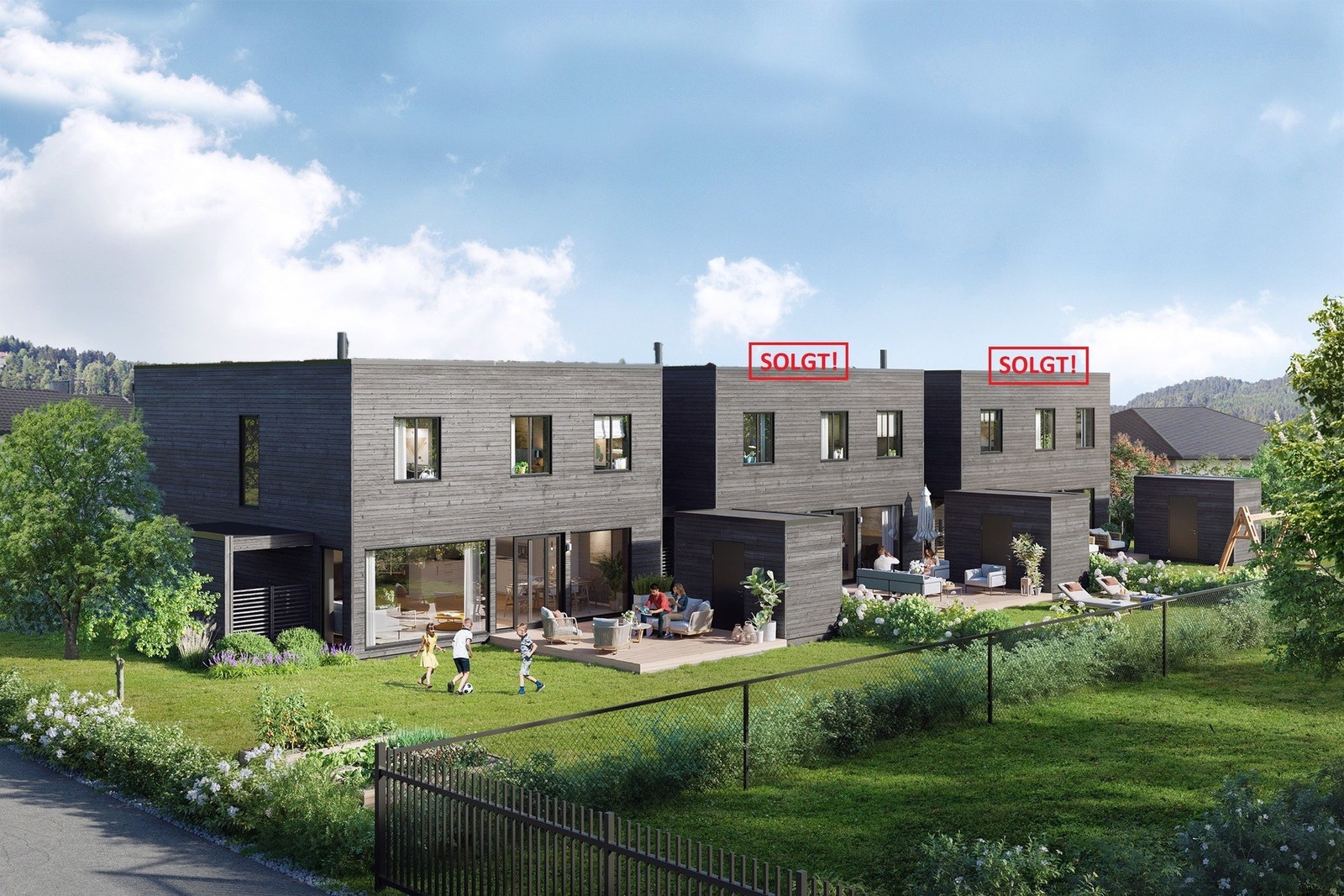 3 flotte eneboliger i kjede. Carport, platting og egen hageflekk. Kun ett igjen! Galleribilde