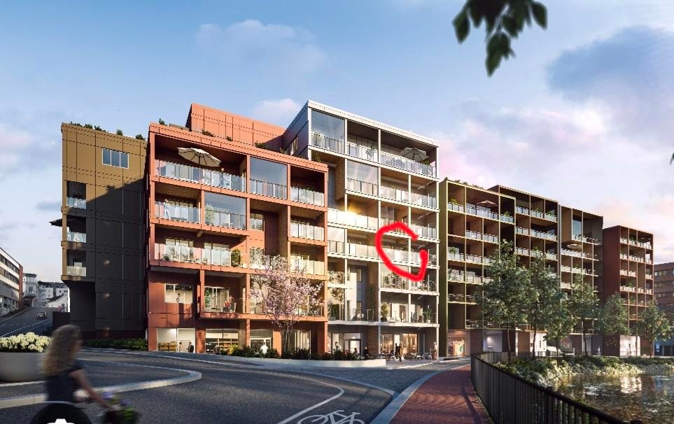 Leiligheten ligger i 4 etg. med rød markering Galleribilde