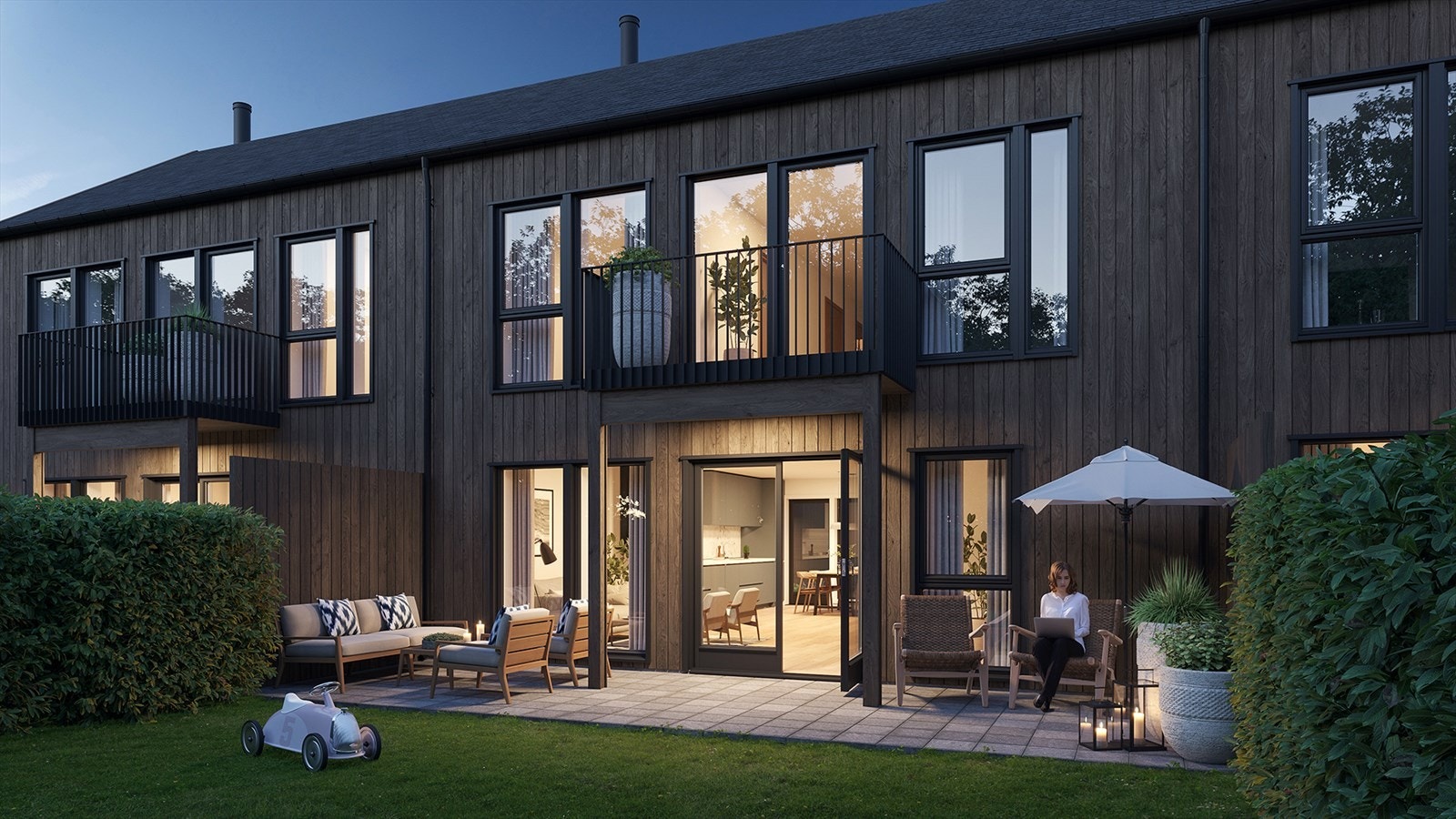 Private hager og terrasser med tett levegg som skjermer for innsyn fra naboboligen Galleribilde