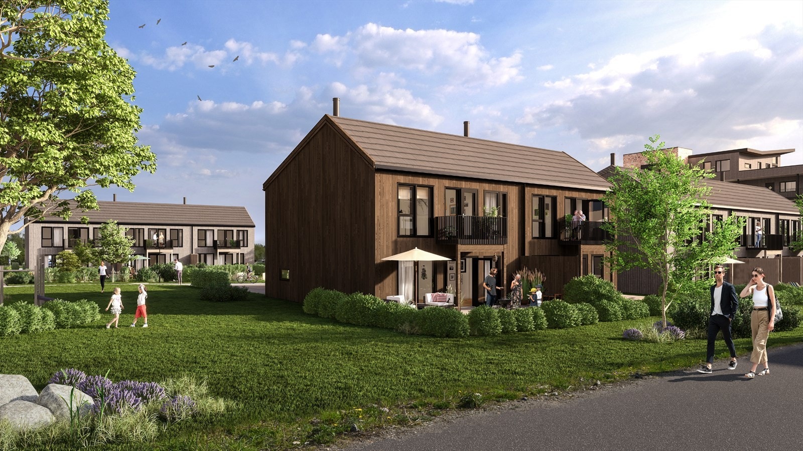 Alle husene er solrikt beliggende med uteplasser mot syd eller vest. Galleribilde