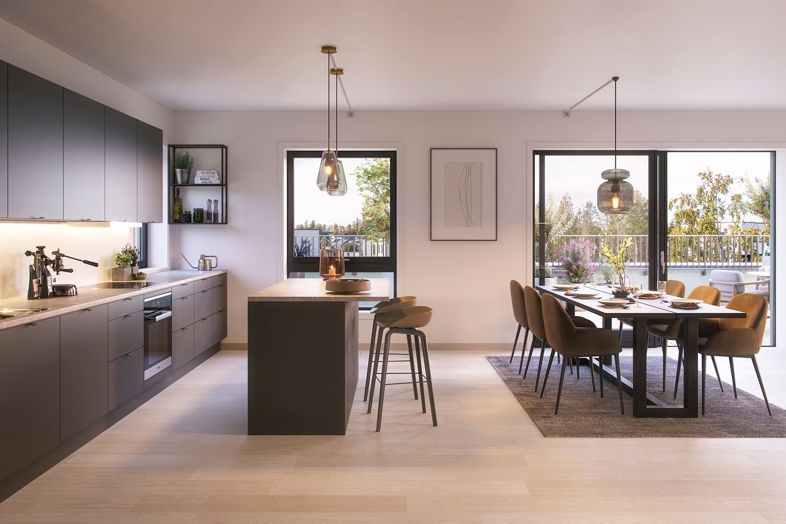 Hele boligen vil få en gjennomgående og moderne standard.
Illustrasjonene er hentet fra ulike leiligheter i prosjektet og kan være avvikende fra den enkelte leilighet. Galleribilde