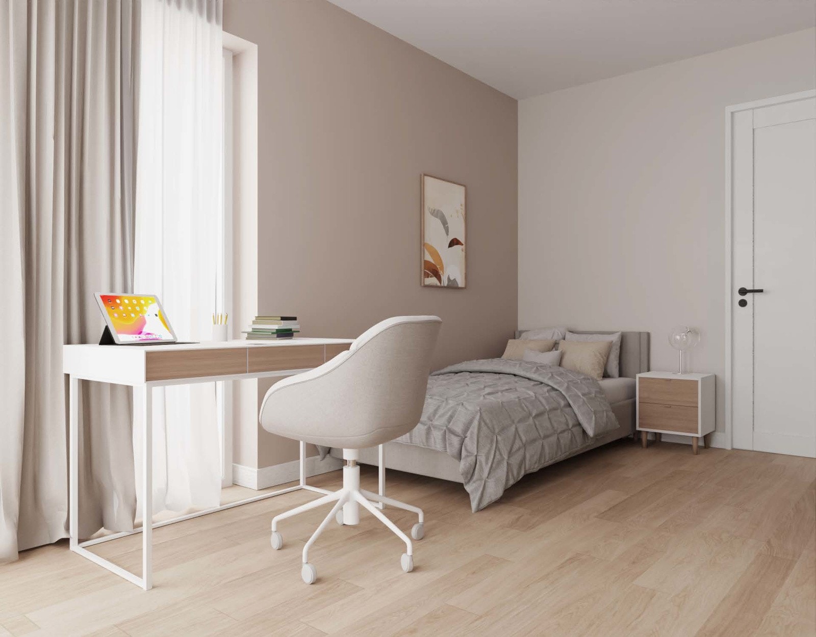 Boligen leveres med luft-til-vann varmepumpe, samt vannbåren gulvvarme i våtrom, gang, kjøkken og stue Galleribilde