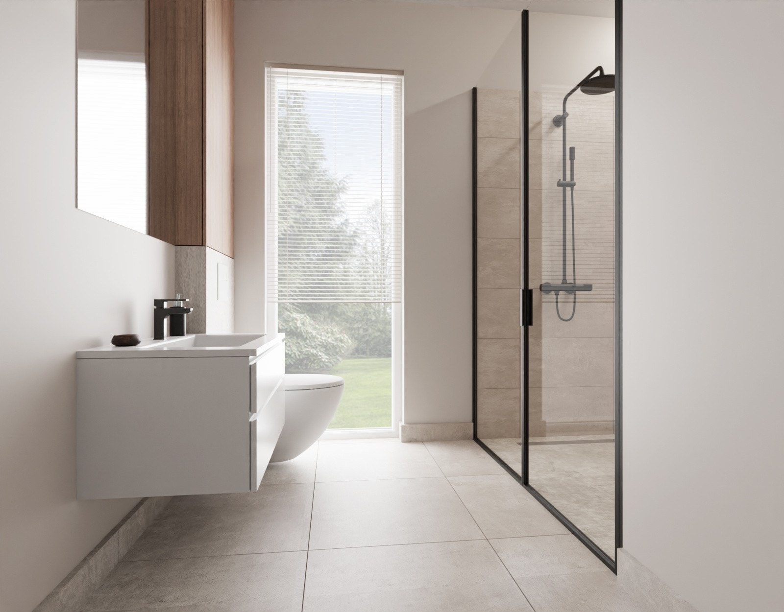 Badene blir flislagt i dusjsonen og på gulv. Malte flater på vegger og himling. Det blir varmekabel i gulv. Galleribilde