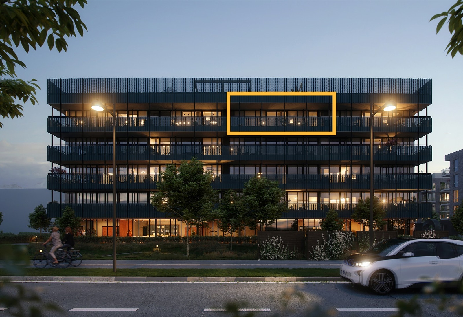 Toppleilighet med vestvendt balkong | Heis | P-plass | Treningsrom, betjent resepsjon, gjestehybler, felles takterrasse og masse mer! | Illustrasjon Galleribilde