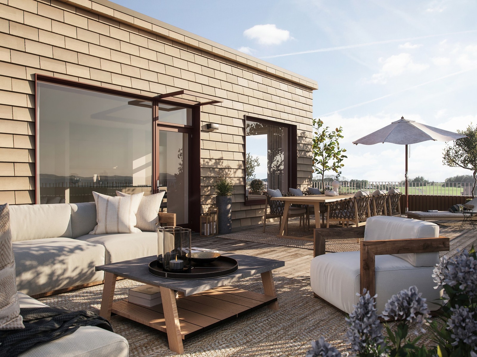 Leiligheten har en flott takterrasse med fjordutsikt | Illustrasjonen er av en annen leilighet i prosjektet og vil avvike Galleribilde