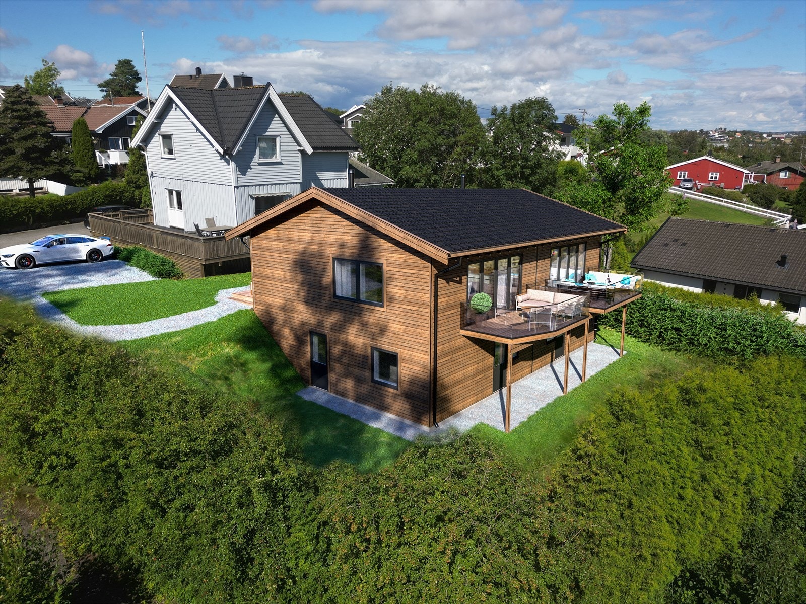Velkommen til Pinnerødveien og dene flotte tomannsboligen! (Illustrasjon). Galleribilde