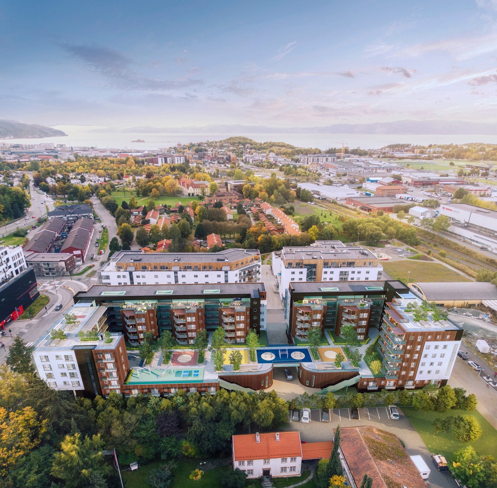 Fellesareal mellom B2 og B3 med en skjermet og fin beliggenhet. Illustrasjon. Galleribilde