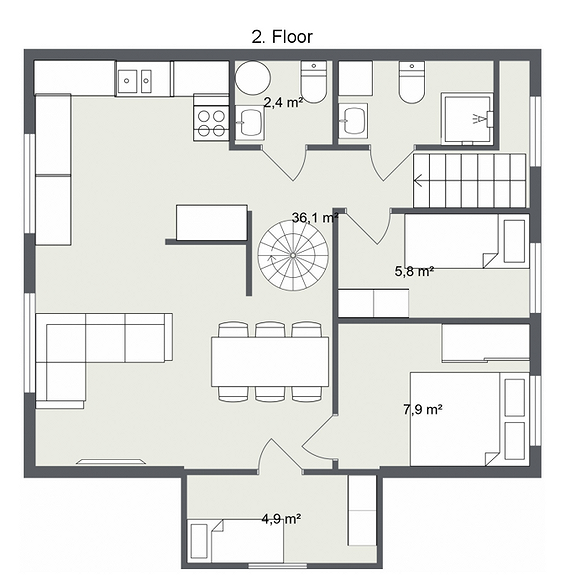 God planløsning med åpen stue/kjøkkenløsning Galleribilde