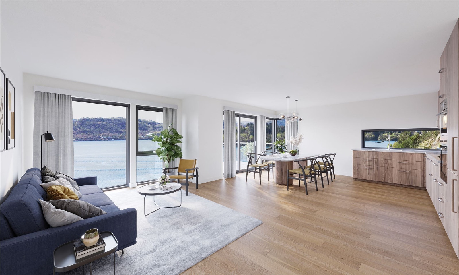 Illustrasjon fra stue/kjøkken på bolig nr 7 som ligger på enden.! Galleribilde