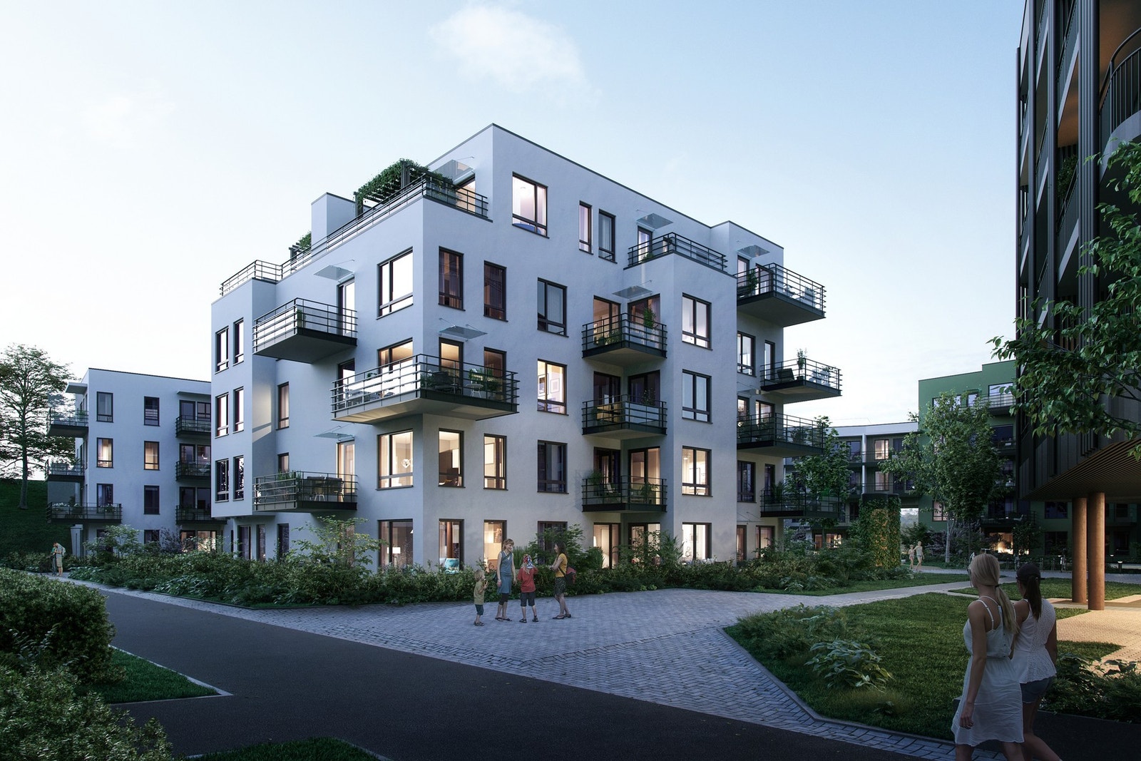 Her er gårdsrommet skjermet, men portrom og passasjer åpner opp for utsyn og lys. Galleribilde