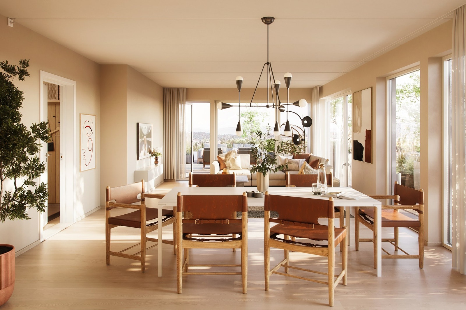 Leilighetene får store vindusflater og generøs takhøyde. Galleribilde